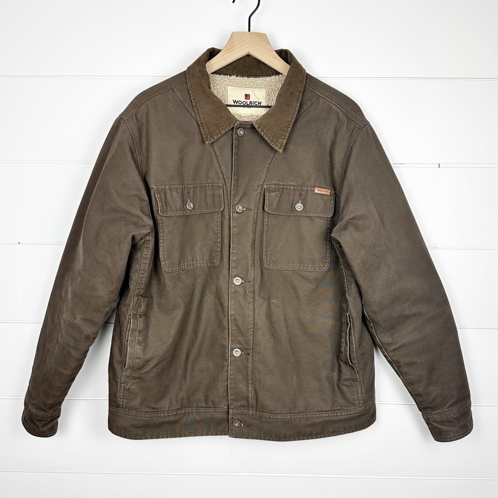 Woolrich Sherpa Lined Canvas Barn Coat Jacket Brown Y2K